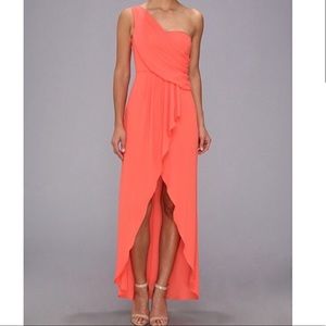 BCBG Kail Draped One Shoulder Gown Coral Sz 0